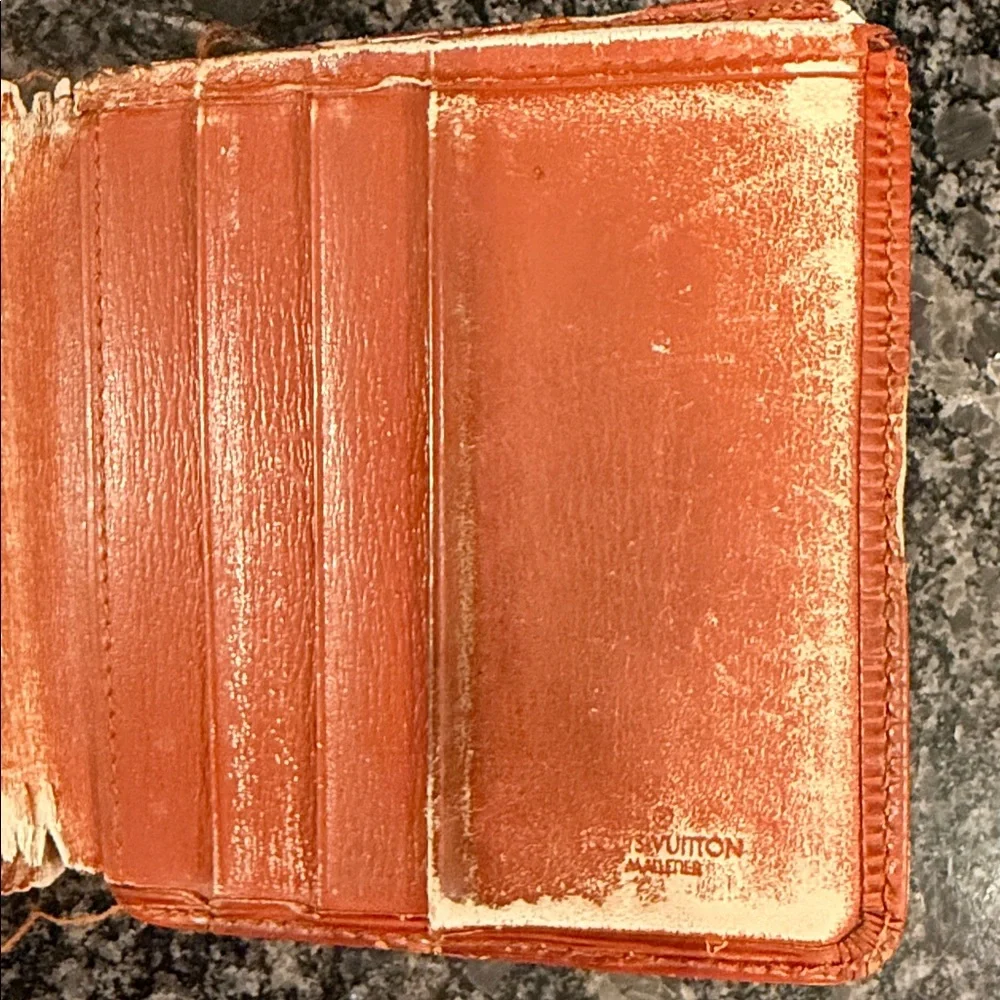 Louis Vuitton textured Orange Epi Leather Bifold project rehab wallet COA